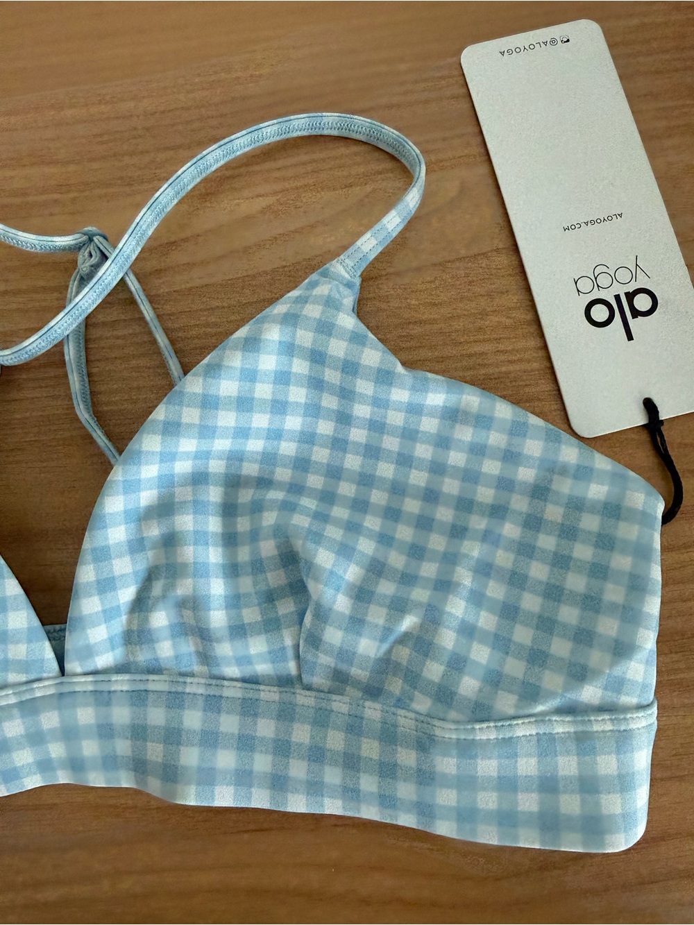 Alo Vapor Splendor Gingham Bra blue skies NWT Size Medium - Picture 4 of 8